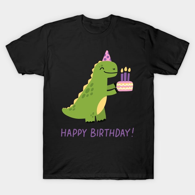 Cute T-Rex with birthday cake T-Shirt by Viaire